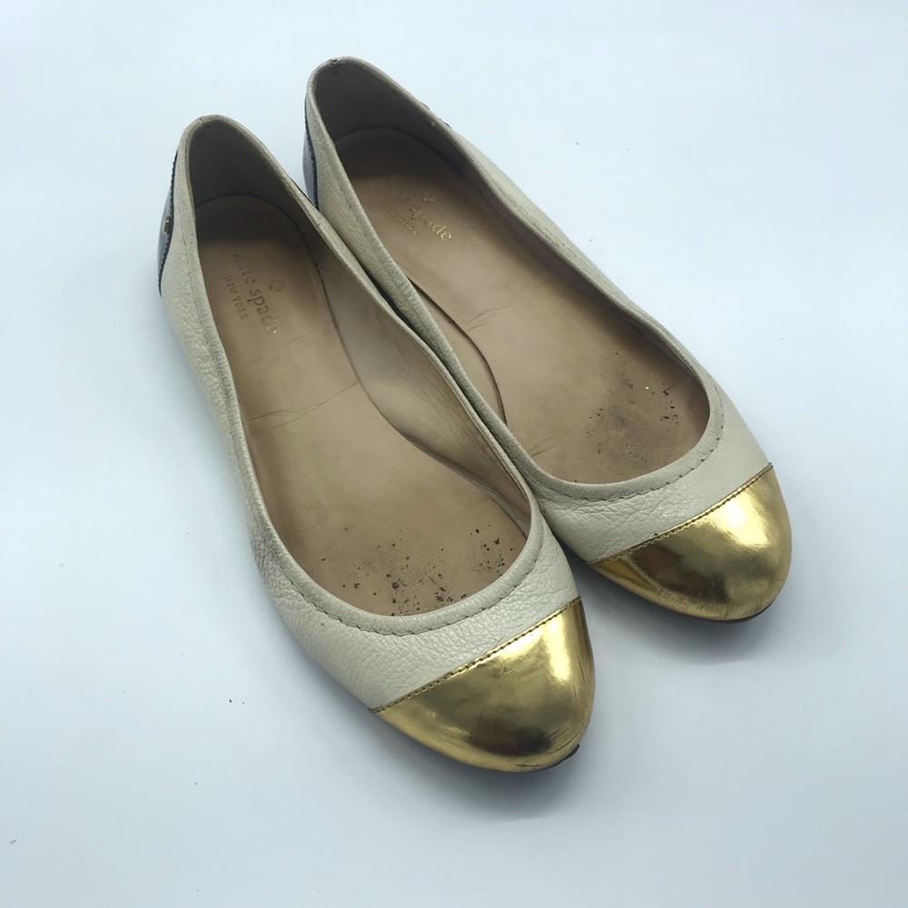 Kate Spade Gold Cap Toe Ballerina Flats